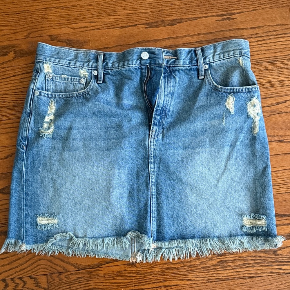 GAP Blue Distressed Denim A-Line Skirt